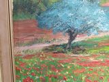 a painting of a tree in a field of poppies