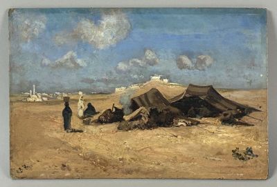 an image of a painting of a group of people in a desert