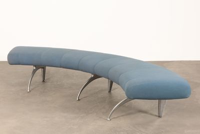 an image of a blue bench in a room
