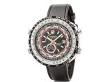La montre est noire et argentée, avec une trotteuse rouge.