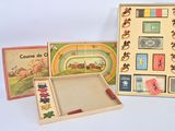a wooden box with a game set inside of it