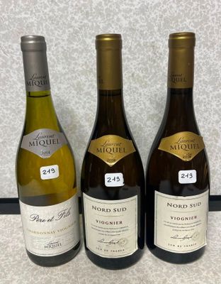 trois bouteilles de vin sont alignées sur un plan de travail
