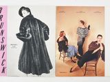 two photos of a woman in a fur coat and a woman in a dress