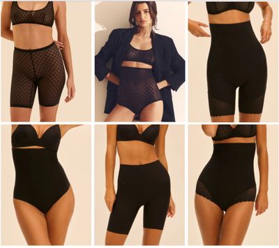 several pictures of a woman in a black bra top and black shorts