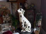 a statue of a dalmatian sitting on top of a chair