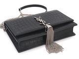 saint laurent monogram clutch bag in black crocodile embossed leather with tassel