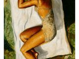 un tableau représentant une femme en maillot de bain allongée sur une serviette
