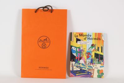 orange paper bag with a picture of a man and a woman on it