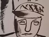 a drawing of a man with a hat on