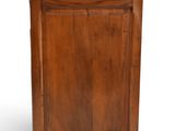 an old wooden cabinet with a marble top on a white background