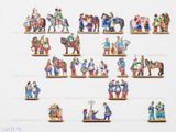 nombreuses figurines de personnes à cheval et de chevaux