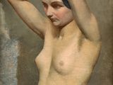 an image of a painting of a nude woman with a towel on her head