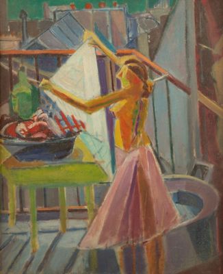 Claude VANIER (1903-1958) Femme étendant le linge