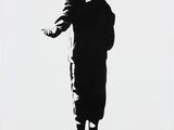un dessin en noir et blanc représentant une personne portant une capuche