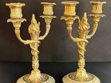 pair of antique brass candelabs with birds and flowers