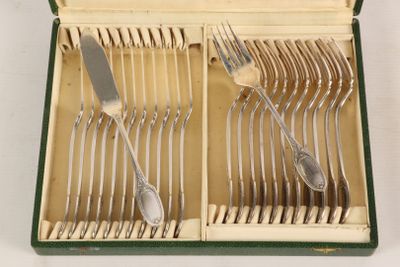 many forks and spoons in a box with a knife and fork