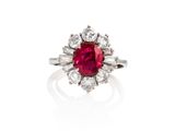 a ruby and diamond cluster ring