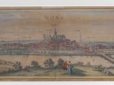 an old painting of a view of a city with a lot of people