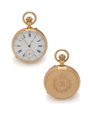 deux montres de poche en or avec chiffres romains et chiffres romains