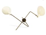 two light wall sconce with two arms and a white glass shade