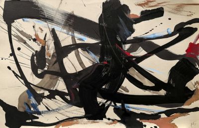 a painting of black and red paint on a piece of paper