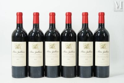 six bouteilles de vin rouge sont alignées sur une surface blanche