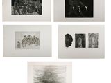 six black and white photographs of a man and a woman in a castle