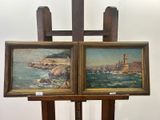 deux tableaux représentant un phare, posés sur un chevalet en bois dans une pièce