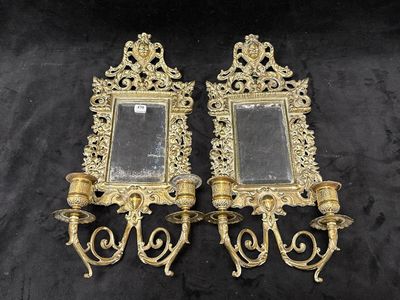 paire d'appliques murales anciennes en laiton avec miroirs