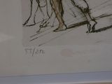 a drawing of a man and a woman walking down the street