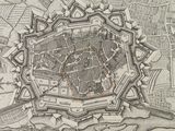 an old map of a city with a castle in the middle of it