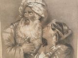 an old picture of a man and a woman standing next to each other