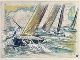tableau représentant un groupe de voiliers naviguant sur l'océan
