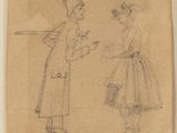 drawing of a man and a woman standing next to each other