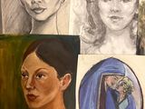 many pictures of a woman that are on the wall