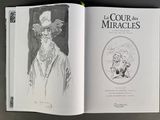 an open book with a drawing of a man in a top hat