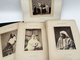 three old black and white photographs of women and horses in a book