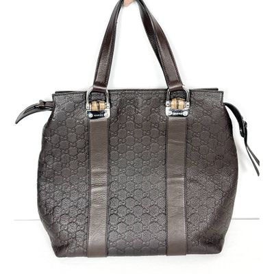 Sac cabas Guccissi en cuir marron avec finitions dorées
