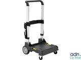 a close up of a hand truck with a handle on a white background