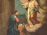 an image of a painting of an angel and a woman kneeling down