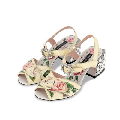 sandales pour femme à imprimé floral et nœuds sur le talon
