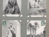 several black and white photographs of people in traditional clothing and headdress