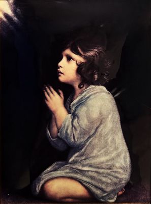 an image of a painting of a young girl kneeling on the ground