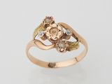 a close up of a gold ring with flowers and leaves on it