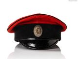 an image of a red and black hat with a sun on it