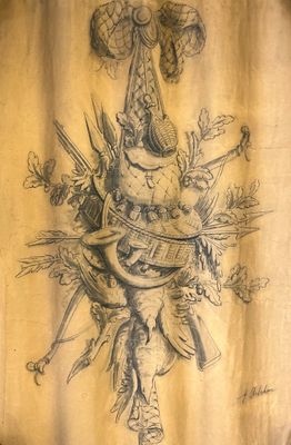 DEUX DESSINS sur papier Etude de trophées.