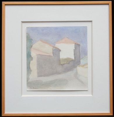 an image of a painting of a street with a building in the background