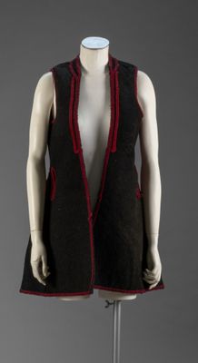black and red vest on mannequin with red trim