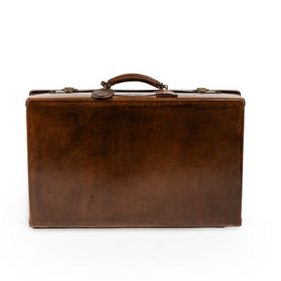 brown leather briefcase on white background with clipping for text