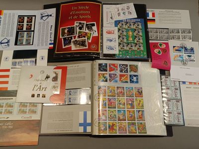 a table with a lot of different stamps on it